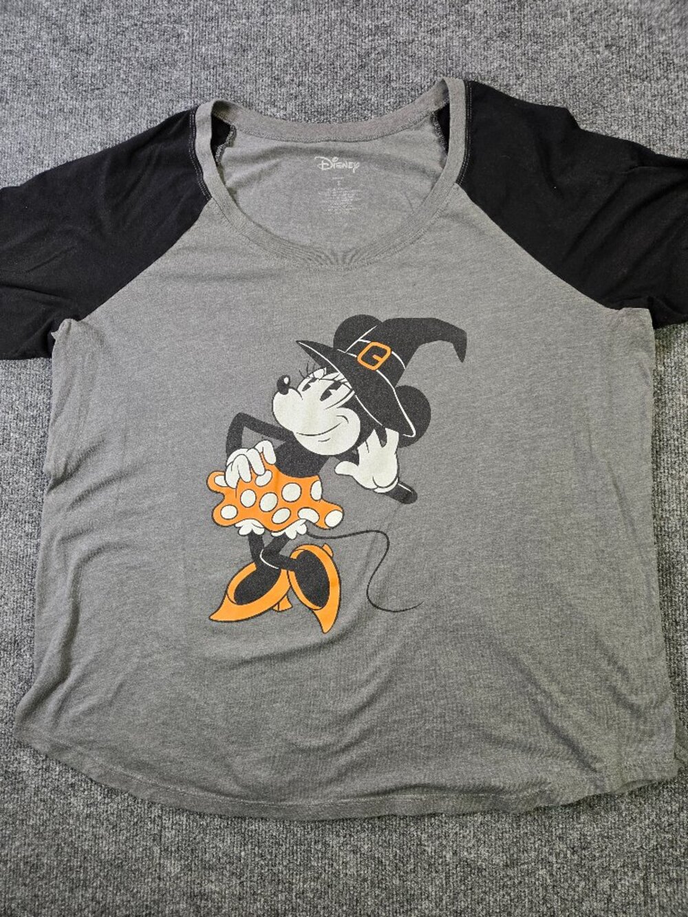 Disney Minnie Mouse Witch Halloween Womens 3X Gray Black Raglan 3/4 Sleeve Shirt
